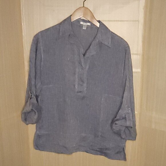 bagutta Tops - Bagutta Womens Blue Linen Oversized Coastal Grandma Top Large